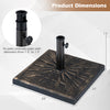 42 lbs weighted patio umbrella base in antiqued bronze with adjustable knob, designed for stability and various pole sizes.