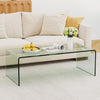 Clear tempered glass coffee table with rounded edges, 42 x 19.7 inches, ideal for a bright and elegant living room.