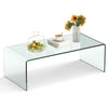 Clear tempered glass coffee table with rounded edges, showcasing a smooth design, perfect for modern living room.