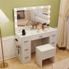 LED mirror with adjustable colors and brightness on the 43.5-inch white vanity desk, enhancing bedroom elegance and.