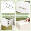 Anti-toppling device and sleek drawer handles of the 43.5-inch white vanity desk with mirror and lights for bedroom.