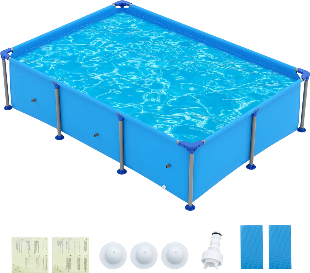 Outdoor family swimming pool with metal frame, 6 ft, durable PVC fabric, ideal for backyard fun and easy assembly.