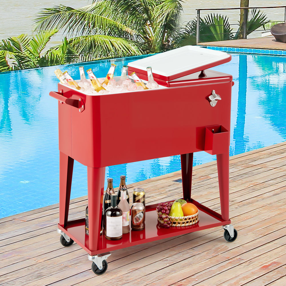 Portable Patio Cooler with Bottom Storage Shelf and Bottle Opener-Red - Gallery View 1 of 10