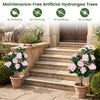 Two 43.5" pink artificial hydrangea trees with dense foliage, perfect for patios or living rooms, requiring no.