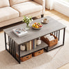 Two-tier 43.5" oak coffee table with open storage shelf, rustic wood grain, ideal for living room or office use.