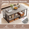 Two-tier 43.5" coffee table with oak finish and open storage shelf, perfect for living room organization and decor.