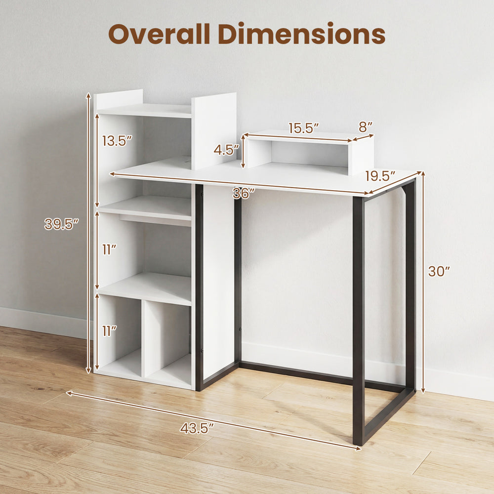 43.5" computer desk with charging station, ergonomic monitor stand, and multiple shelves for versatile workspace.