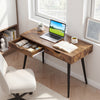 43.5-inch walnut computer desk with 2 drawers, spacious tabletop, and rubber wood legs, ideal for small spaces.