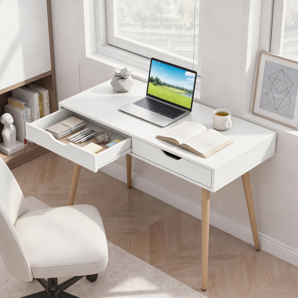 43.5 Inch Computer Desk with 2 Drawers for Small Spaces-White - Gallery View 1 of 10