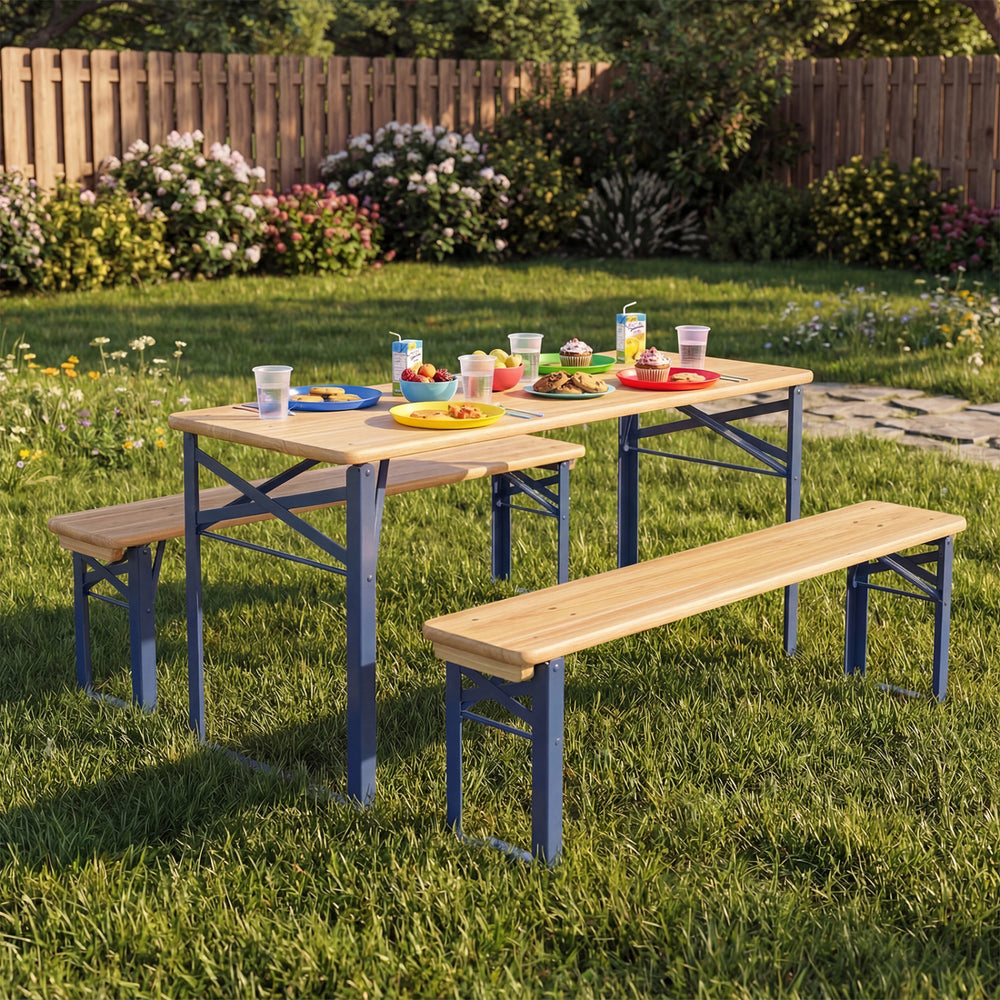 43.5 Inch Folding Kids Picnic Table & Bench Set No Assembly Wooden Toddler Table-Navy - Gallery View 1 of 10