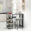 Outdoor bar table with tempered glass top, woven rattan, and three storage shelves, perfect for backyard or poolside.