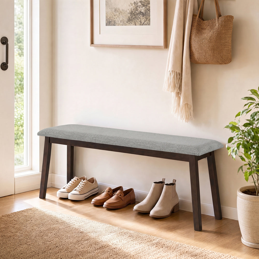 43.5 Inch Upholstered Entryway Bench with Rubber Wood Frame-Gray - Gallery View 1 of 9