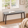 Upholstered 43.5-inch entryway bench in gray with a solid rubber wood frame, perfect for entryways or bedrooms.
