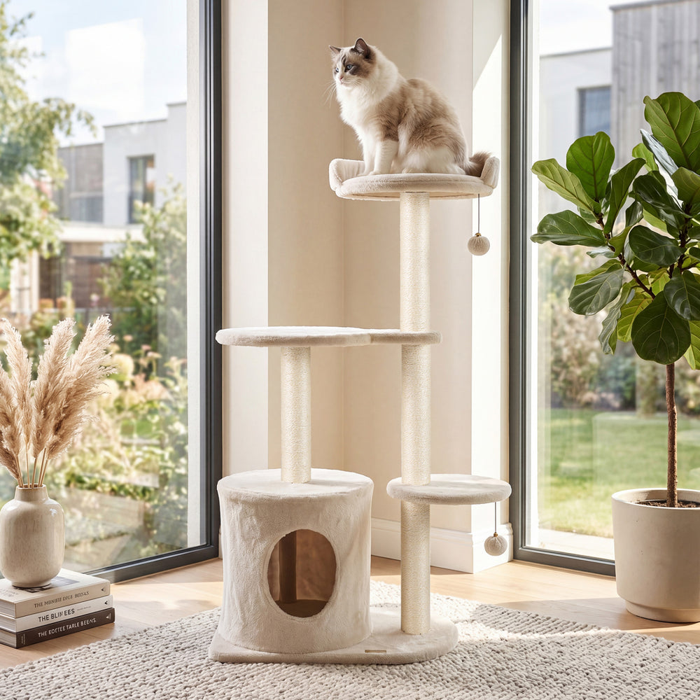 43" Cat Tree for Indoor Cats with Comfy Plush Perches and Sisal Scratching Posts-Beige - Gallery View 1 of 11