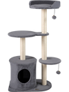 Gray 43" cat tree featuring plush perches, sisal scratching posts, and a cozy condo for indoor cats' comfort.