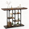 Rustic brown console table showcasing a sleek top surface and 5 open shelves, perfect for stylish home organization.
