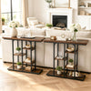Console table in rustic brown with 5-tier storage shelves, ideal for living rooms and entryways, featuring an industrial design.