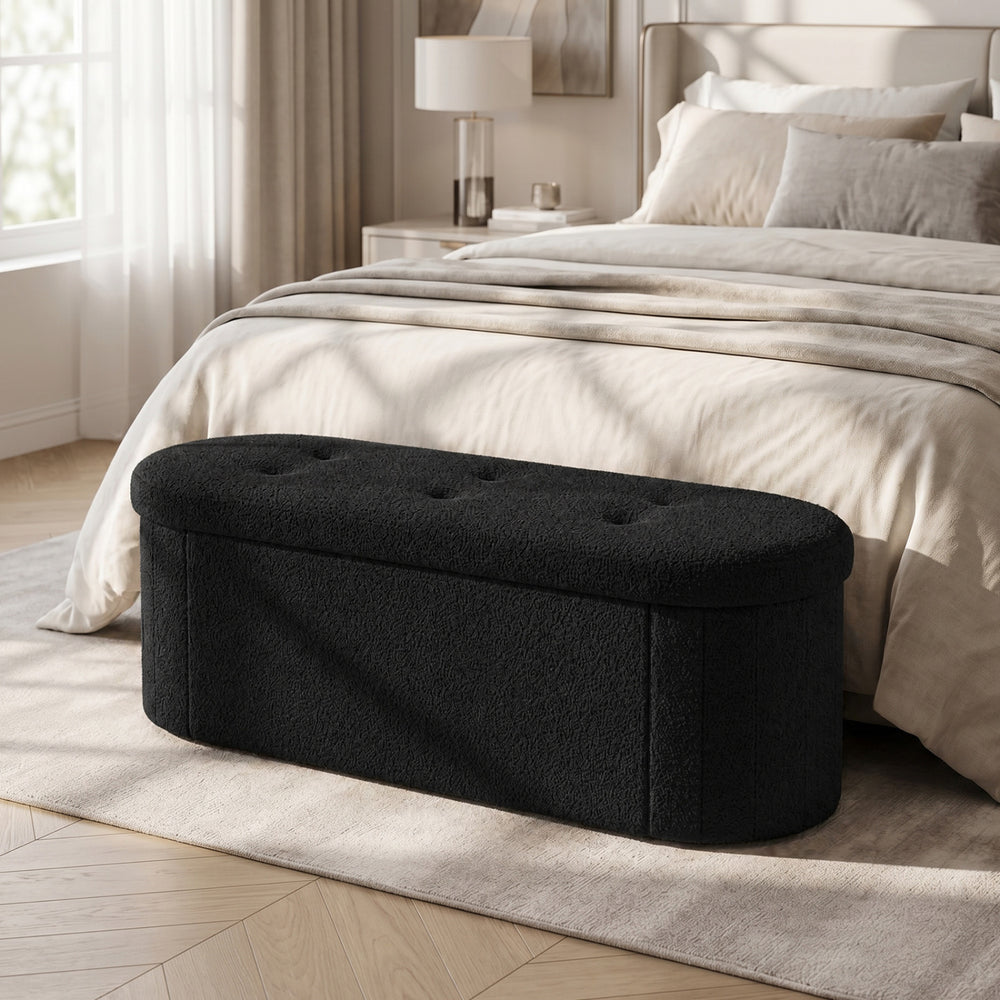 43" Folding Teddy Storage Ottoman Bench with Dividers for Living Room and Bedroom-Black - Gallery View 1 of 10