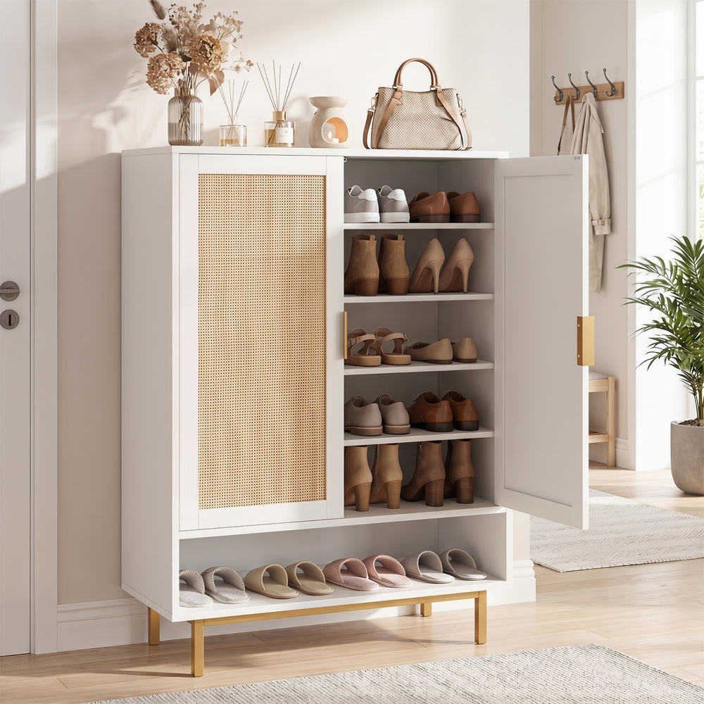 43 Inch 6-Tier Tall Shoe Cabinet with Double Doors-White - Gallery View 1 of 11
