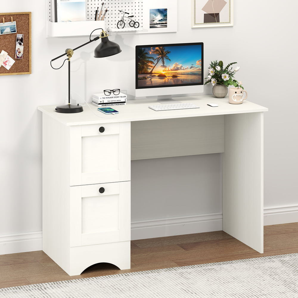 43 Inch Computer Desk with Charging Station for Living Room-White - Gallery View 1 of 10