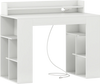 43-inch white computer desk with power outlets, built-in cable hole, and dual 3-tier bookcases for organized storage.