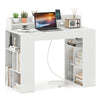 43-inch white computer desk with built-in power outlets, dual bookcases, and spacious tabletop for versatile use.
