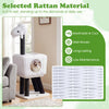 Lamb-shaped cat tower with a white rattan condo, featuring double doors and a plush cushion for indoor kittens.