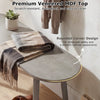 Gray 43-inch farmhouse dining bench with rounded corners, rubber wood legs, perfect for entryways or small spaces.