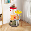 Multicolor 43-inch tall cat tree with two condos and padded platforms, featuring playful dangling balls for cats.