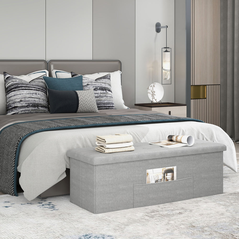 43 Inches Folding Storage Ottoman Bench Linen End of Bed Bench with Padded Seat-Light Gray - Gallery View 1 of 10