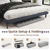 Light gray folding storage ottoman bench with padded seat, featuring a removable divider for versatile organization.