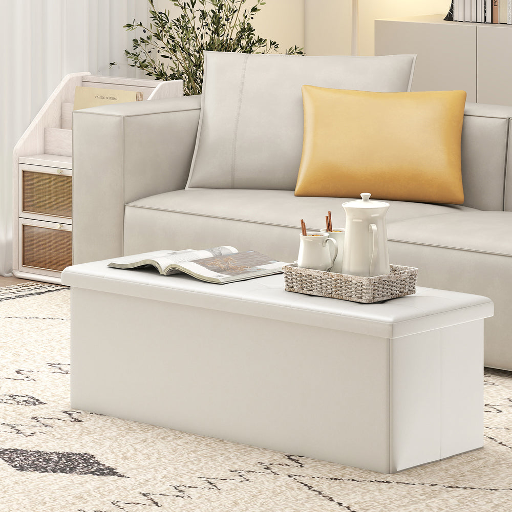 43 Inches Folding Storage Ottoman Bench Foot Rest Stool End of Bed Bench-White - Gallery View 1 of 10