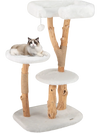 44-inch solid wood cat tree in white with plush perches and natural jute scratching posts for playful cats.