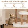 Solid wood cat tree with natural jute scratching posts and plush perch for safe lounging and playful exercise.