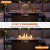 44.5-inch black and gray propane fire pit table with stainless steel burner, versatile for dining or cozy outdoor.
