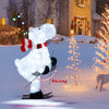 Animated 44" Christmas reindeer decoration with skiing motion, 98 LEDs, and colorful antler lights for outdoor holiday.
