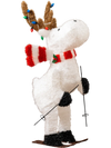 Animated 44" Christmas reindeer decoration with LED lights, skiing pose, perfect for festive outdoor displays.