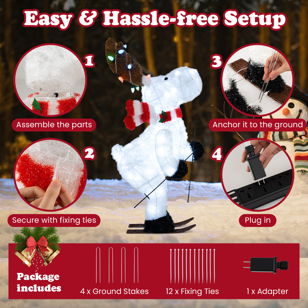 44" animated Christmas reindeer decoration with 98 LEDs, colorful antler lights, and wind-resistant design for outdoor.