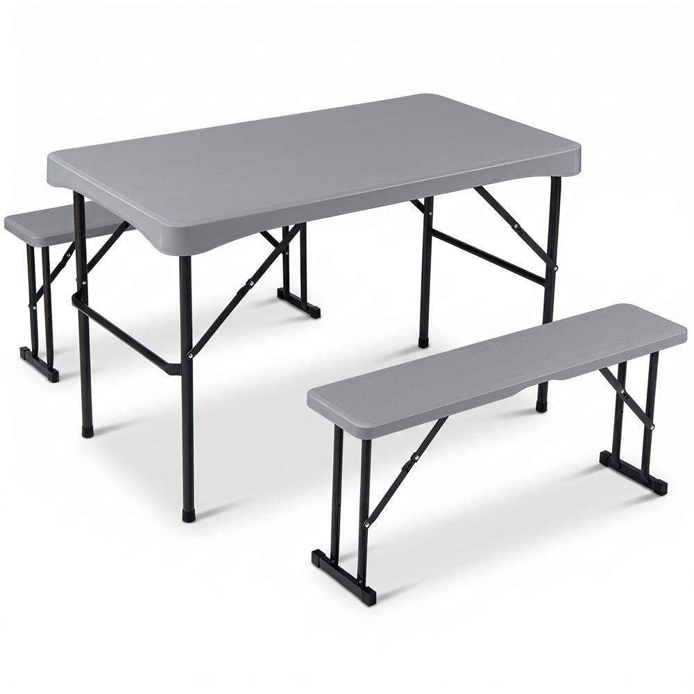 44" HDPE Folding Picnic Table Set with 2 Benches-Gray - Gallery View 1 of 1