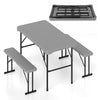 44" gray HDPE folding picnic table set with 2 benches, lightweight and portable for outdoor gatherings and storage.