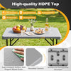 44" gray HDPE folding picnic table set with two benches features a stain-resistant surface and rounded corners for safety.