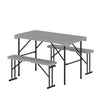 Gray 44" HDPE folding picnic table set with two benches, featuring a sturdy metal frame and compact storage design.