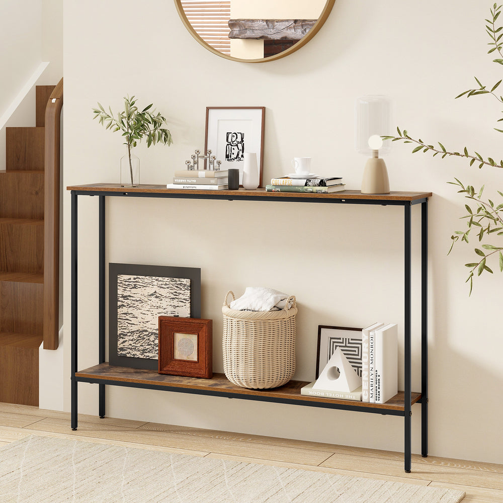 44 Inch Console Table with Shelf with Dual Anti-Tipping Kits-Rustic Brown - Gallery View 1 of 9