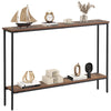 Rustic brown 44-inch console table with metal structure and dual anti-tipping kits, ideal for living room or entryway.