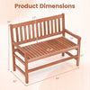 Dimensions of the 44-inch 2-seat outdoor loveseat bench with solid wood frame and slatted design for airflow.