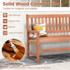 44-inch solid wood loveseat bench with teak oil finish, slatted design, and comfortable seating for two adults.