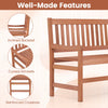 Inclined backrest and curved armrests of the 44-inch outdoor loveseat bench, featuring a solid wood frame for.