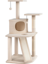 44-inch tall beige kitten tower featuring a condo, two plush perches, and sisal-wrapped scratching posts for active.