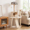 Cat tree featuring a beige 44-inch tower with a condo, two plush perches, and sisal-wrapped scratching posts for play.