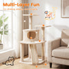 44-inch tall beige kitten tower featuring a condo, two plush perches, and sisal-wrapped scratching posts for play and.